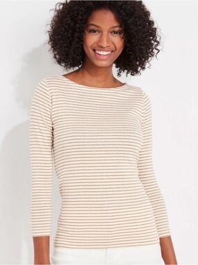 Vineyard Vines Cream and Tan Striped Boatneck Top